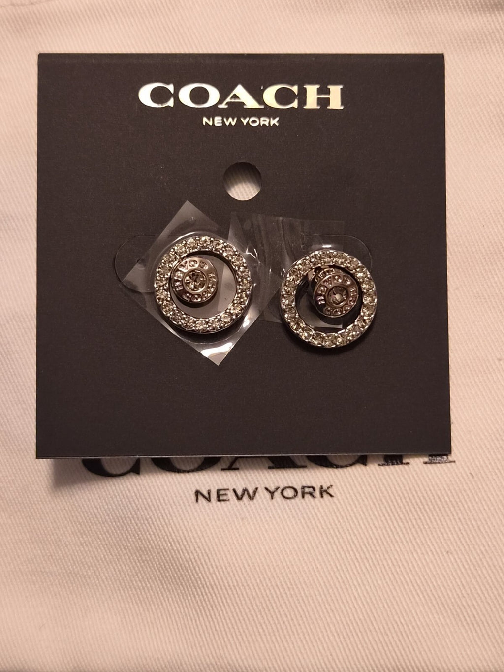 Coach Open Circle Stud Earrings Silver Tone New With Packaging & Dustbag