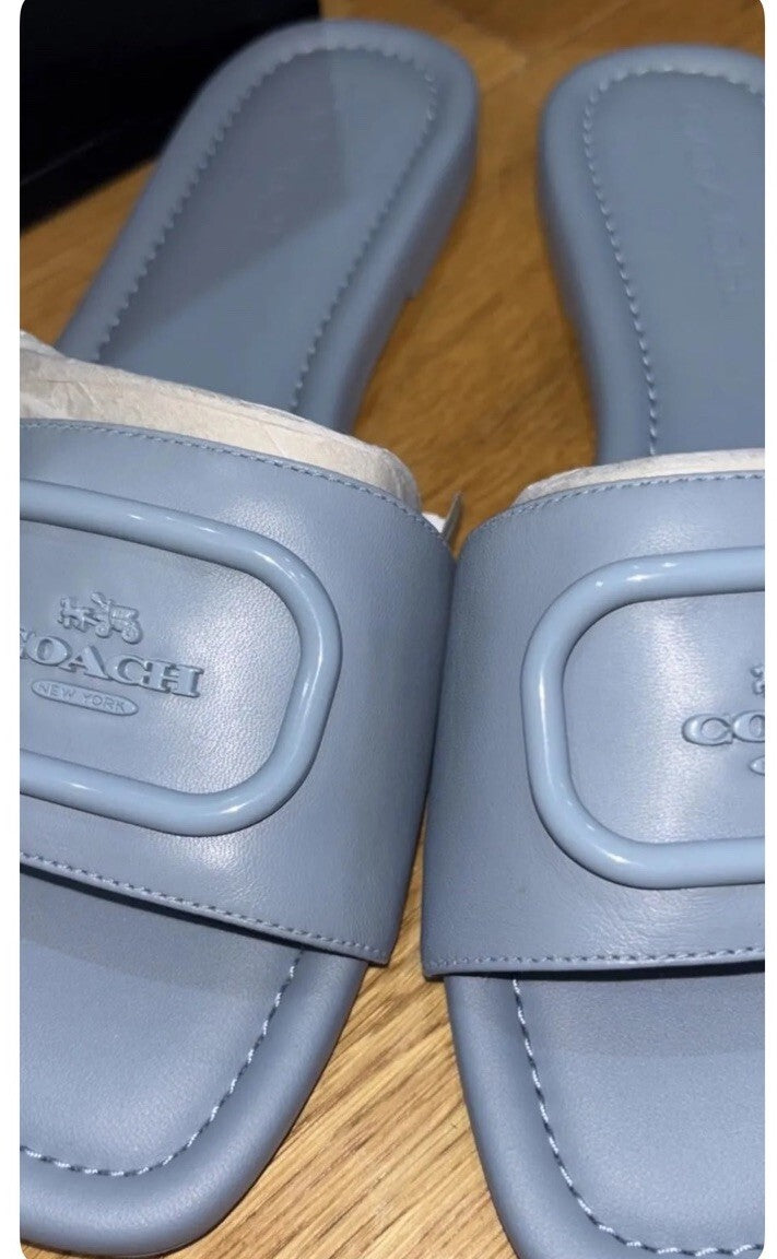 Coach Evy Leather Sandal Slider Cornflower Blue UK 4,5 / EU 37.5 RRP £195