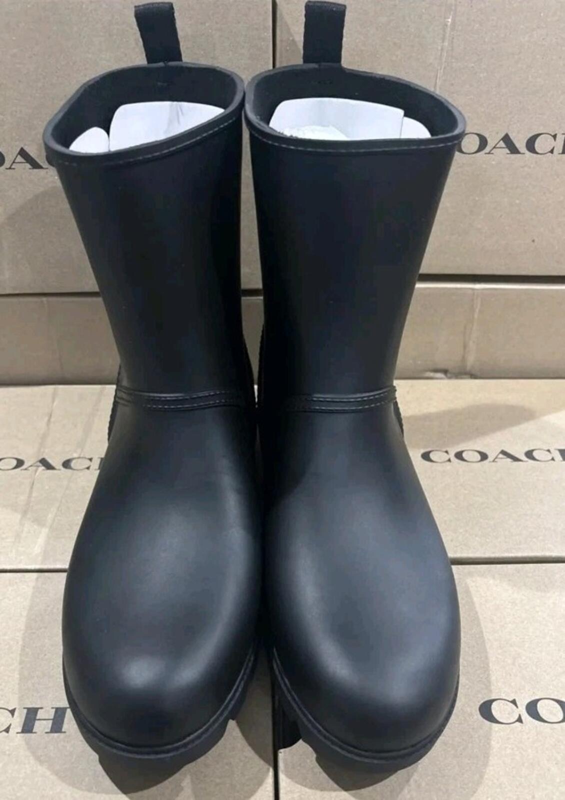 Coach Ryder Rubber Black Short Wellies Boots UK 8 BNIB Rrp £150
