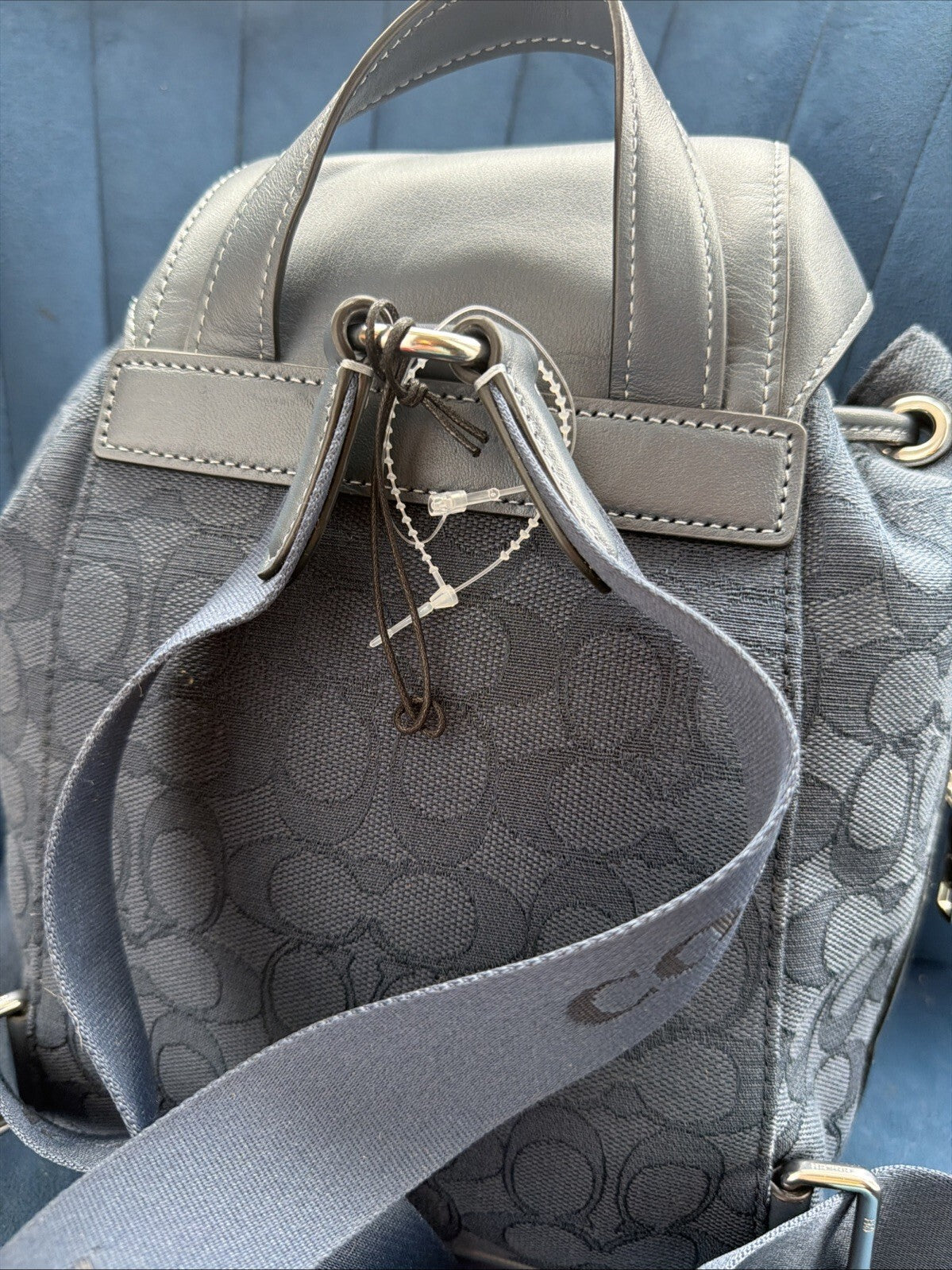 COACH Pace Backpack Rucksack Signature Jacquard Blue Denim Silver CT812 New