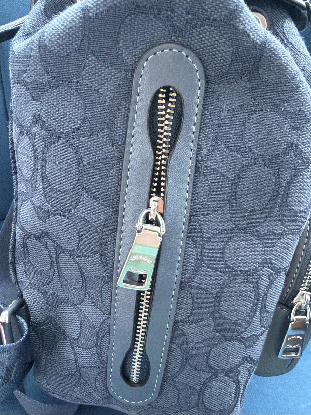 COACH Pace Backpack Rucksack Signature Jacquard Blue Denim Silver CT812 New