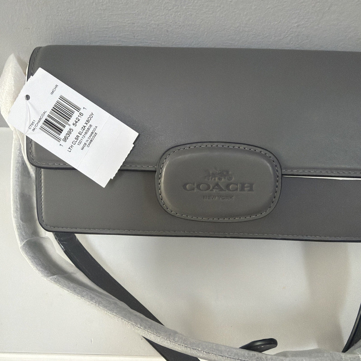 Coach Eliza Flap Crossbody Leather Covered Closure Charcoal Grey BNWT 2 Straps