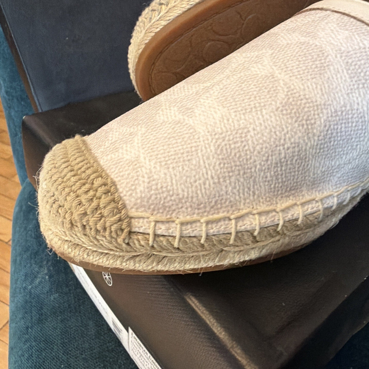 Coach Chalk Collins Coated Canvas Espadrille Flats Uk 6 BNIB White Beige