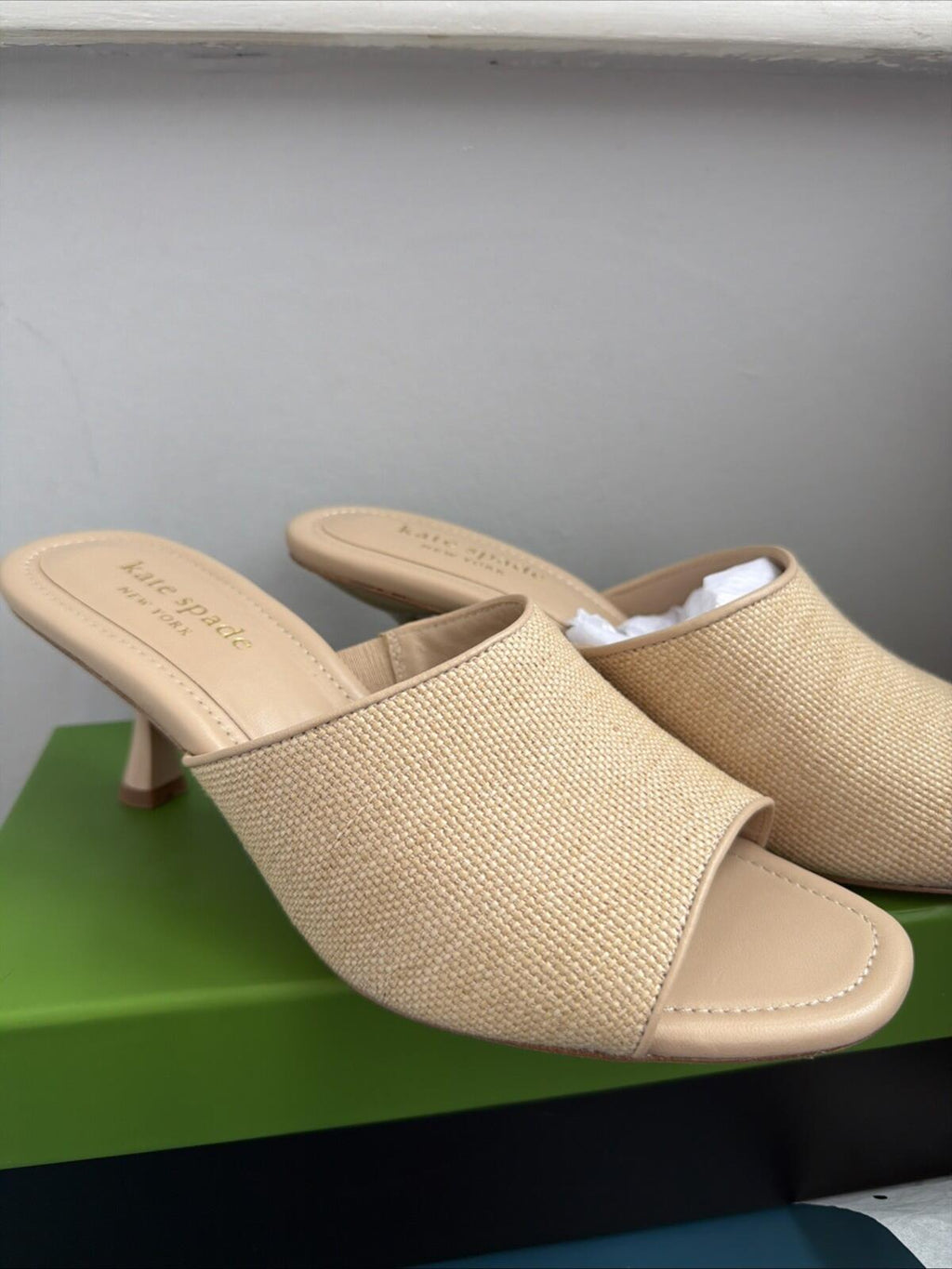Kate Spade Kitten Heel Sandals Mules Malibu Summer Beach Sand Raffia Uk 5.5 BNIB