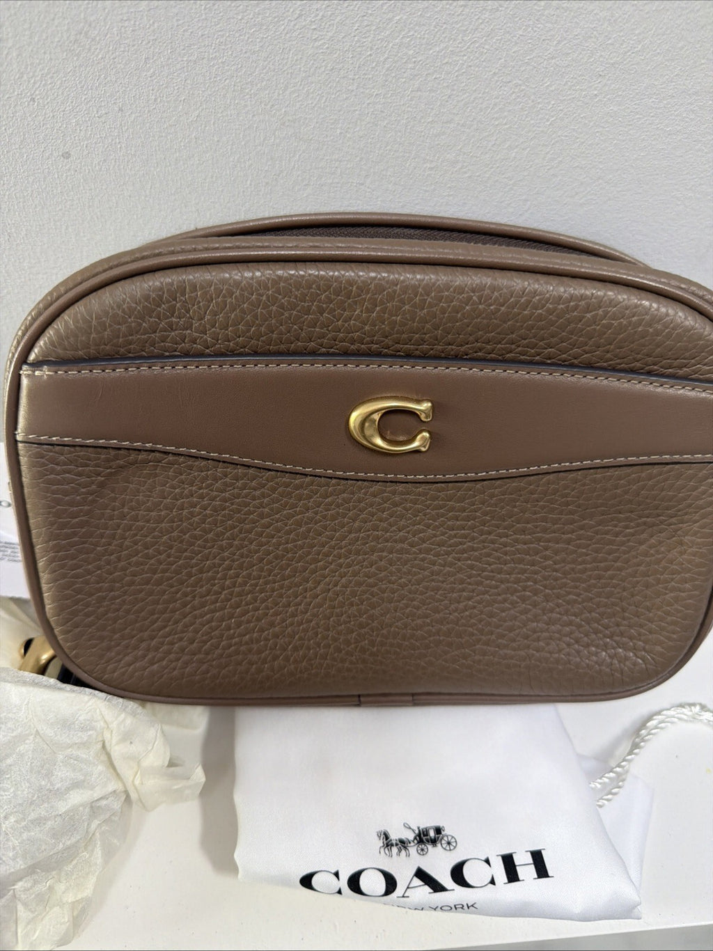 COACH Leather Camera Bag Shoulder Bag CC386 Dark Stone BNWT