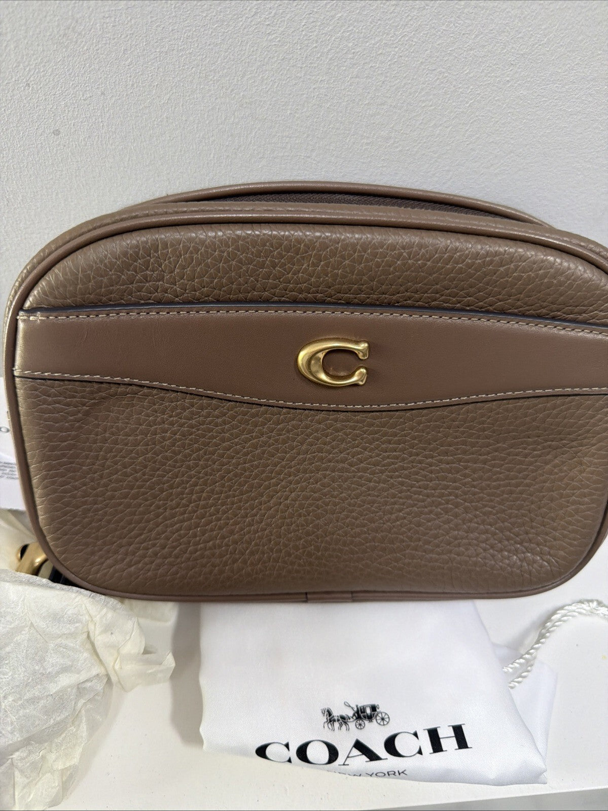 COACH Leather Camera Bag Shoulder Bag CC386 Dark Stone BNWT