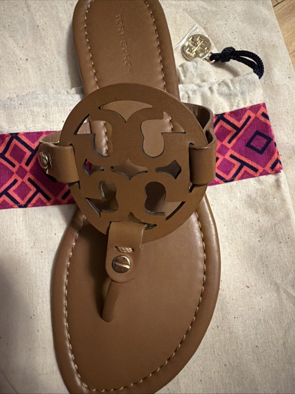 Tory Burch Miller Sandals Flip Flops Tan Leather Uk 5 USA 7.5 New With Dust Bag