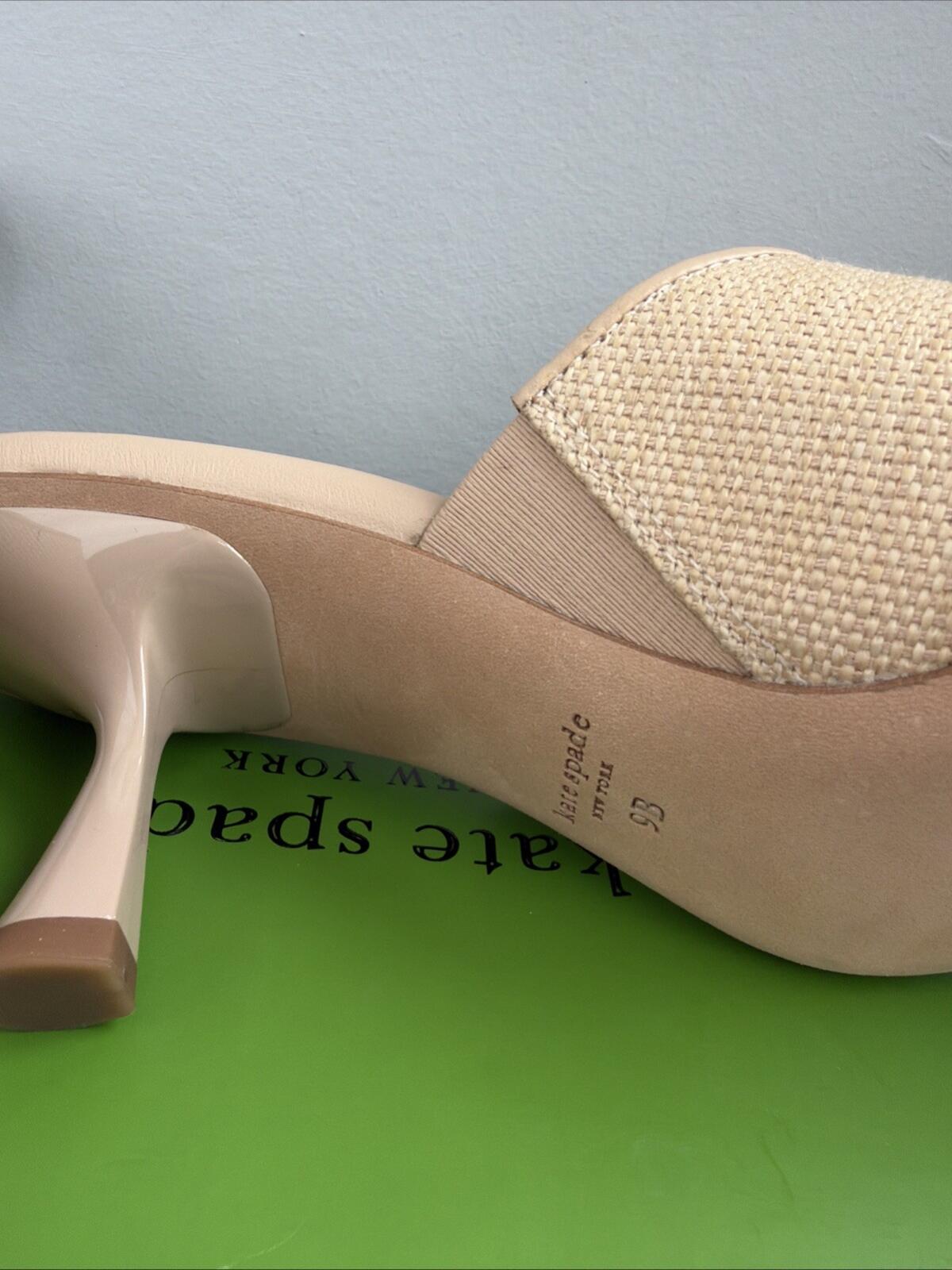 Kate Spade Kitten Heel Sandals Mules Malibu Summer Beach Sand Raffia Uk 5.5 BNIB