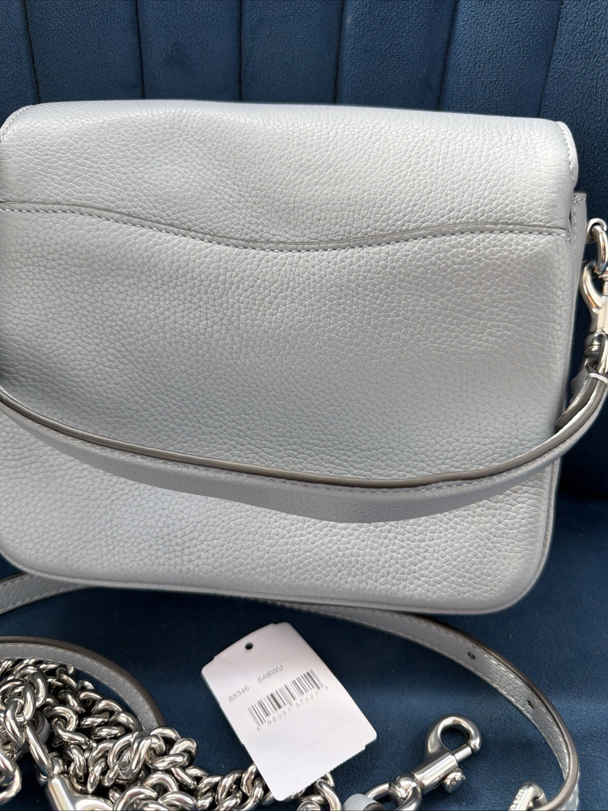 Coach Cassie 19 Pebbled Leather Shoulder Bag Grey Blue Silver 3 Straps BNWT