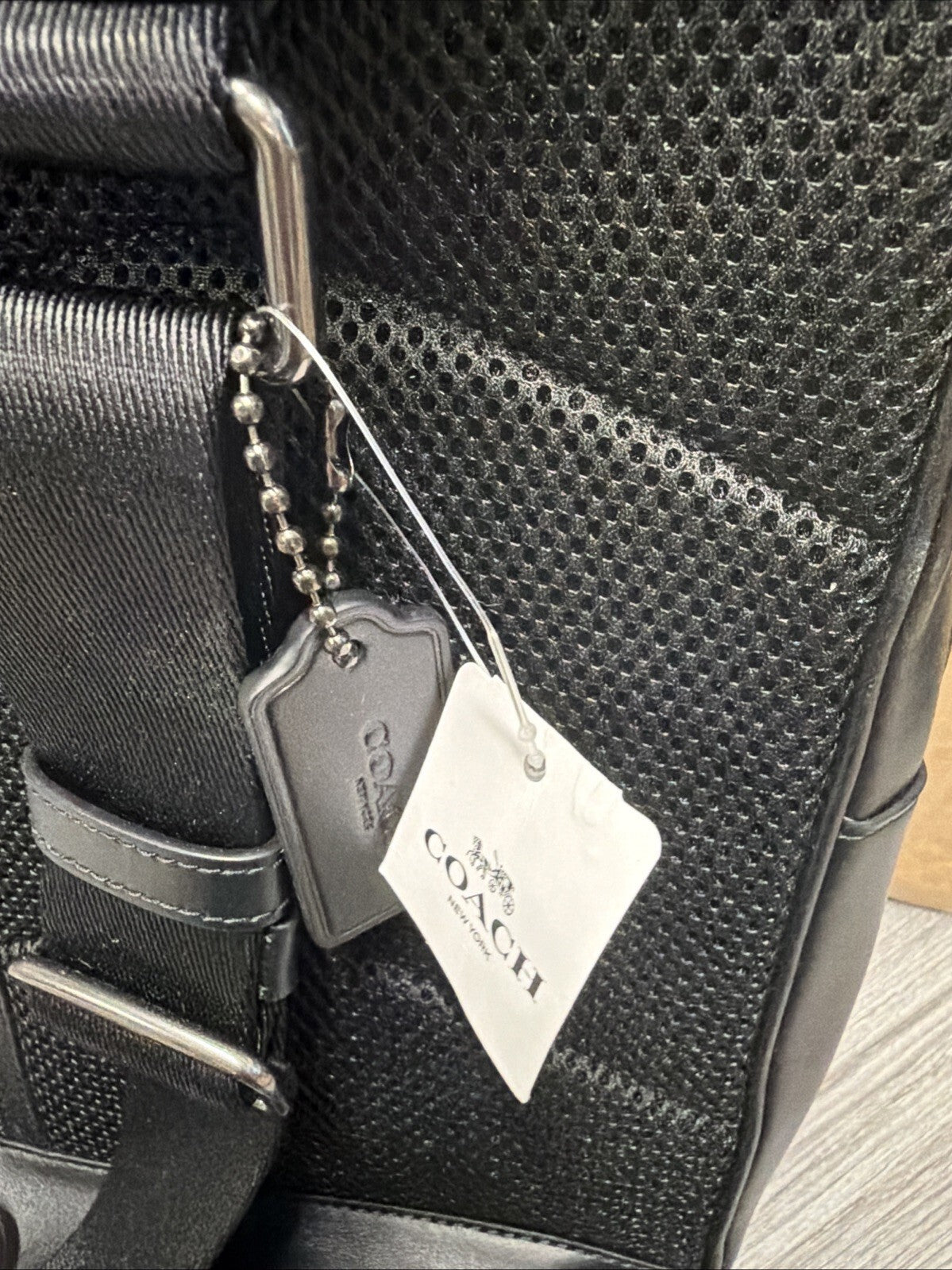 Coach Calf Leather Vertical Sling Style Back Pack Bag Black Signature BNWT