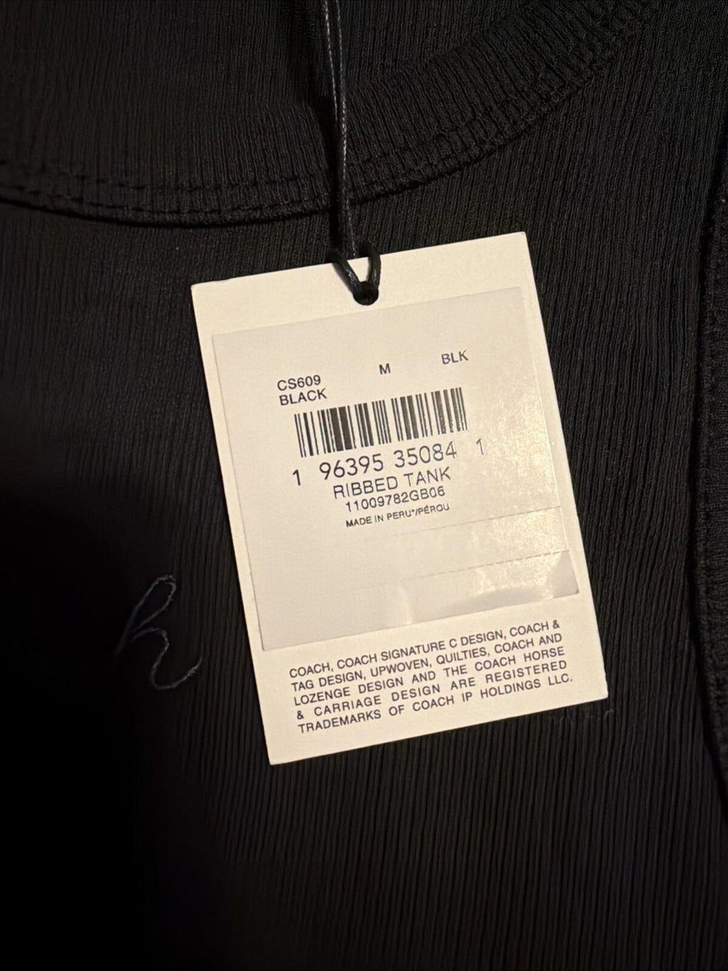 Coach Tank Top Black Ribbed Embroidered Script Logo Sleeveless Medium BNWT