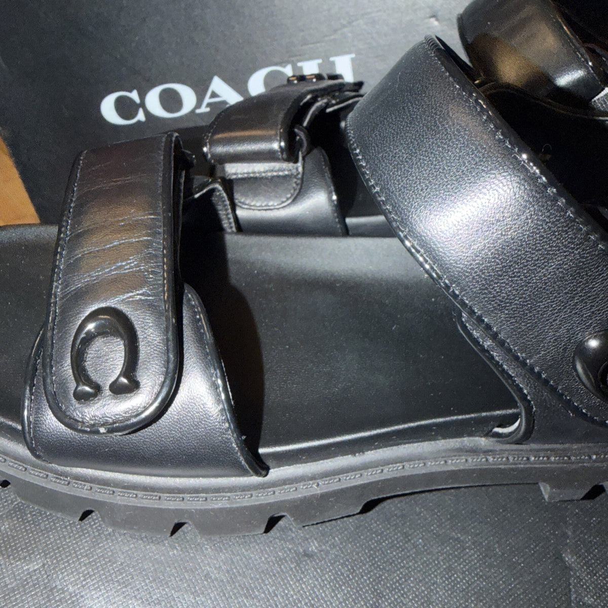 Coach Women Brynn Leather Sandal Black Size Uk 7 USA 9 BNIB