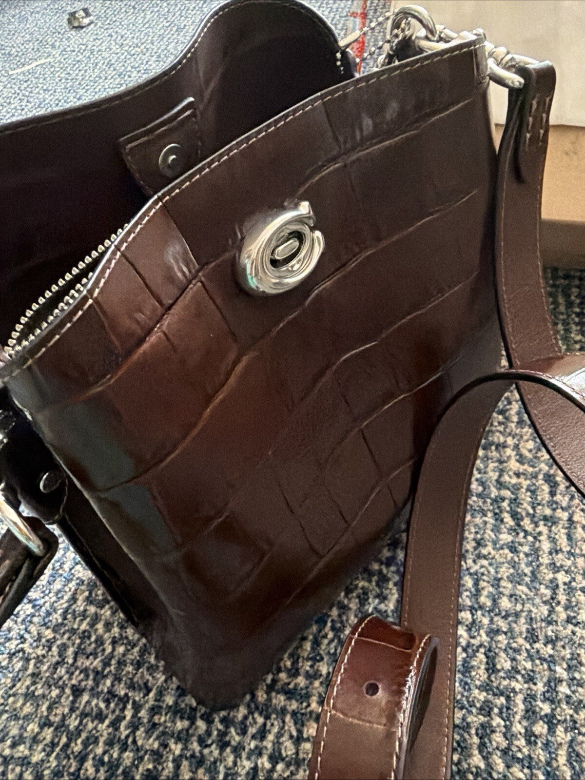Coach Willow Maple Brown Croc Bucket Bag £475 New Leather Silver Hardware