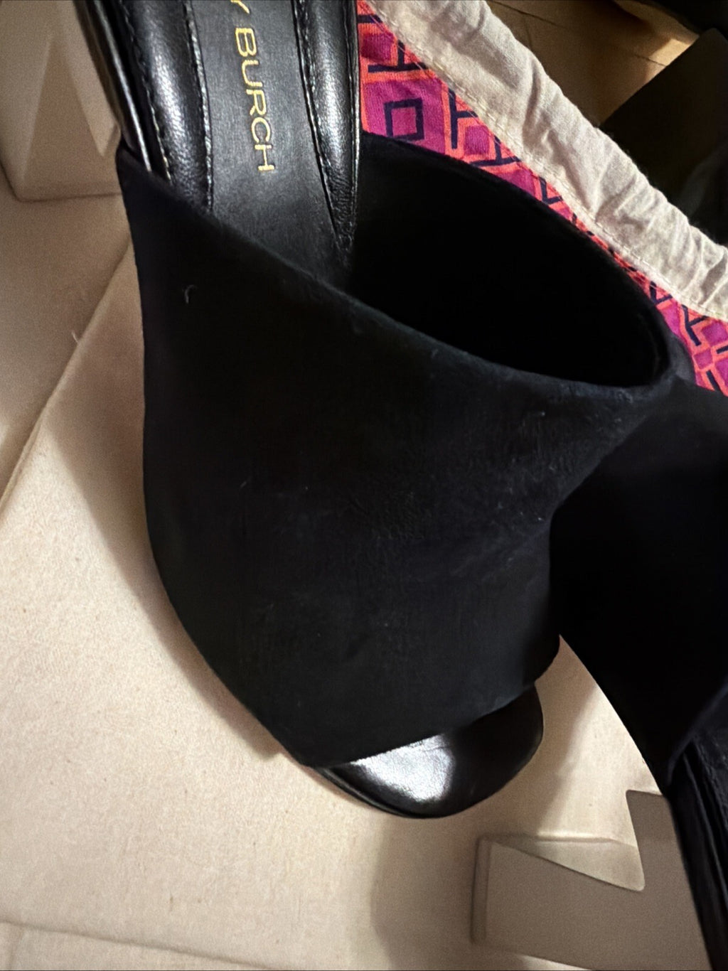 TORY BURCH Black Suede T Block Slip-On Mule Uk 3.5 $368 With Dust Bag New