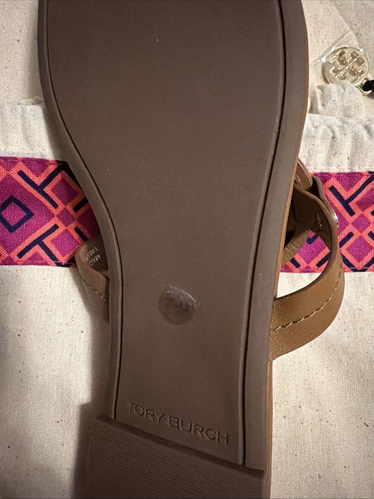 Tory Burch Miller Sandals Flip Flops Tan Leather Uk 5 USA 7.5 New With Dust Bag