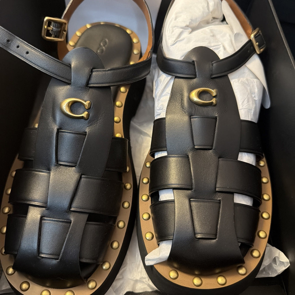 Coach Vivienne Black Leather Chunky Sandals Uk 5 USA 7 BNIB