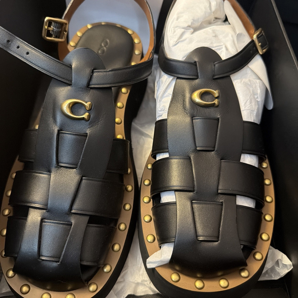 Coach Vivienne Black Leather Chunky Sandals Uk 5 USA 7 BNIB