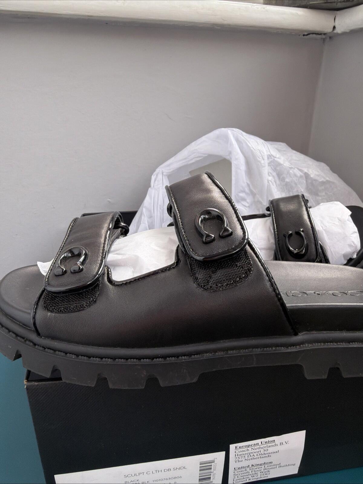 Coach Black Leather Sculpted C Double Band Sandal UK 5 EU37.5 £195 BNIB