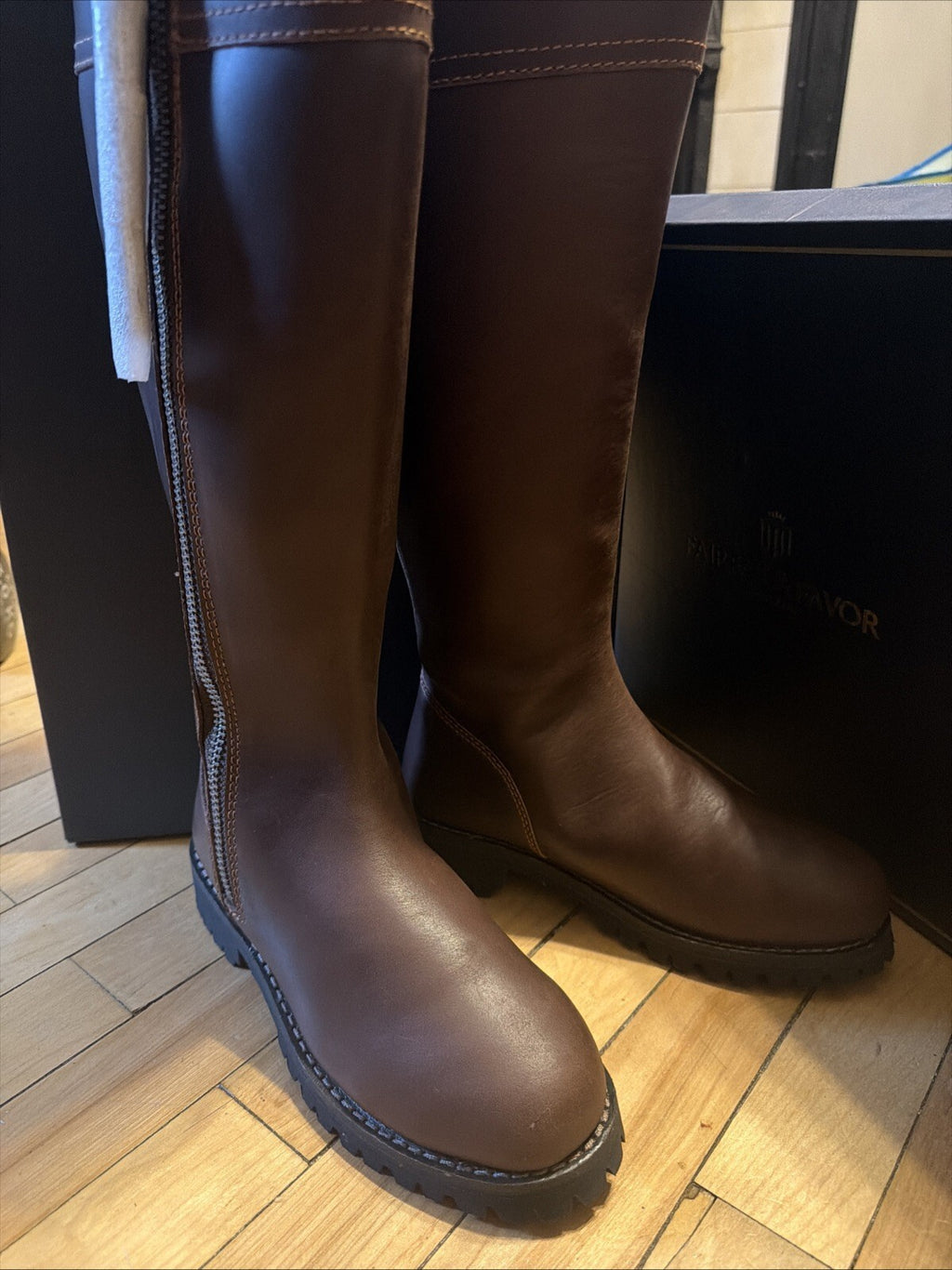 Fairfax & Favor Explorer Boots Mahogany Leather Sporting Fit Waterproof Uk 4 BN