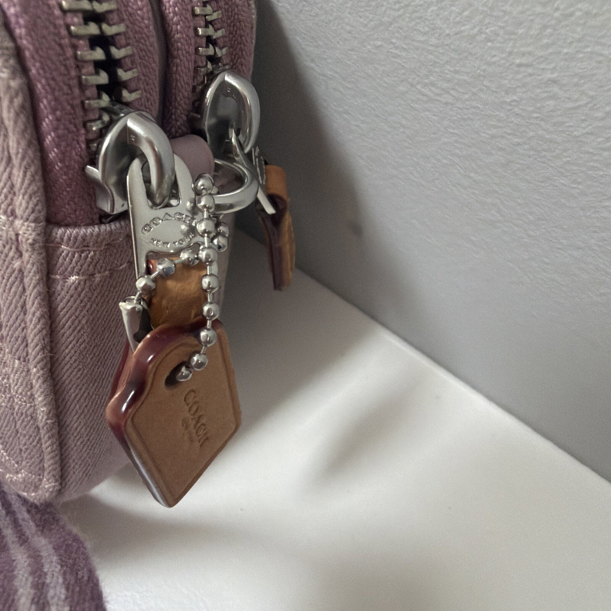 Coach Denim Kira Crossbody Bag Lavender Pink Signature C Wristlet BN