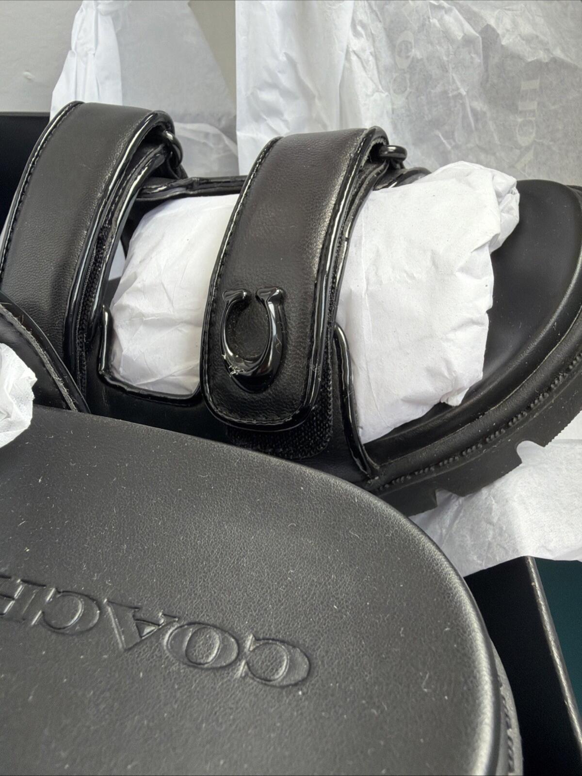 Coach Black Leather Sculpted C Double Band Sandal UK 5 EU37.5 £195 BNIB