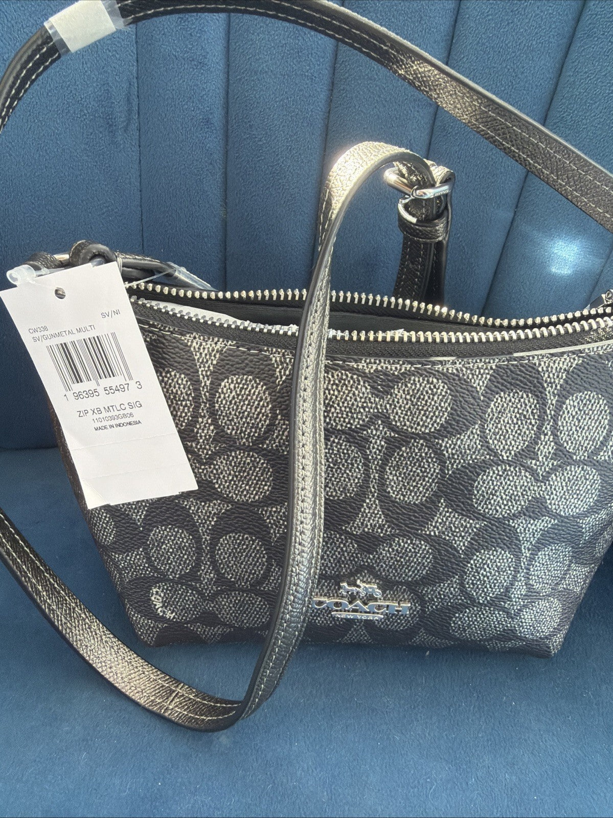 Coach Zip Top Crossbody Bag In Signature Canvas Silver Gunmetal BNWT