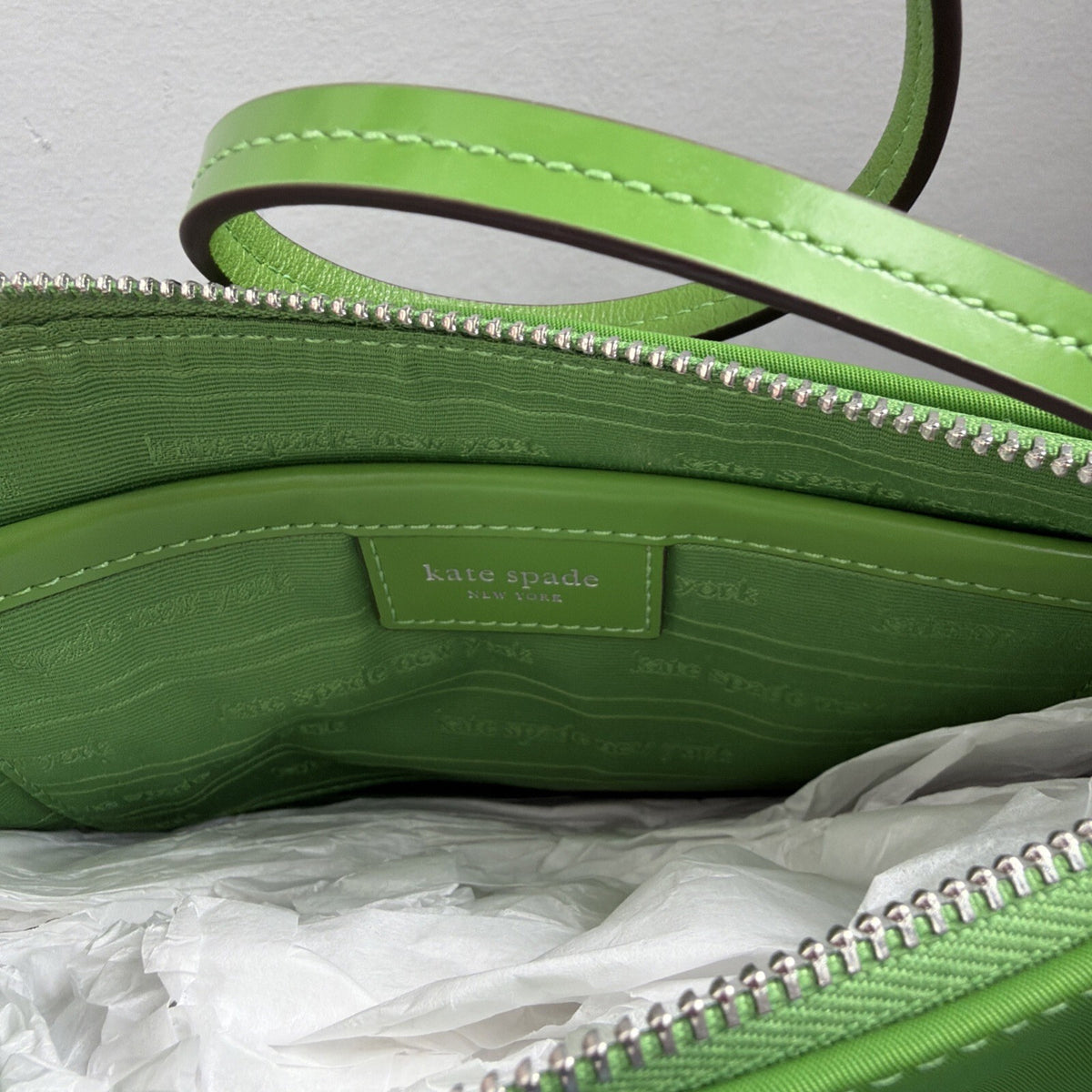 359 Kate Spade Sam Icon Nylon Mini Pochette Wristlet Shoulder Bag Green BNWT