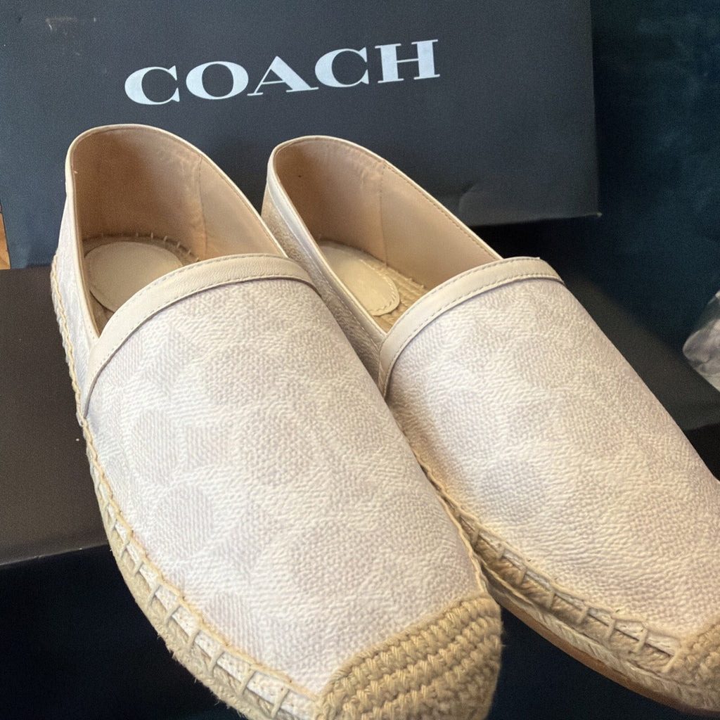 Coach Chalk Collins Coated Canvas Espadrille Flats Uk 6 BNIB White Beige