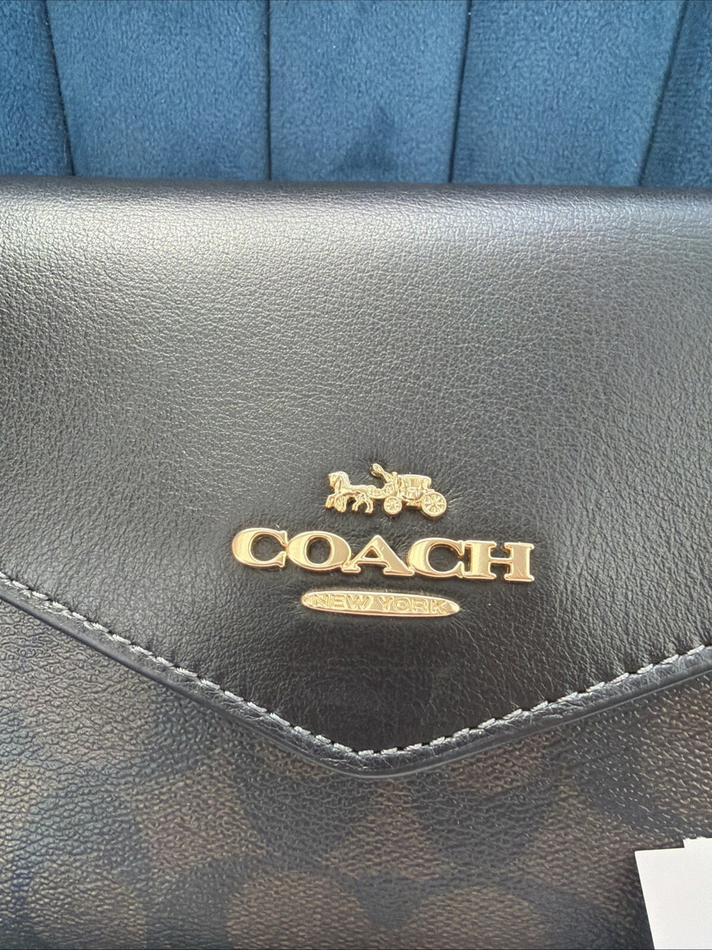 Coach Signature Envelope Clutch Crossbody Chain Strap Brown Black BNWT