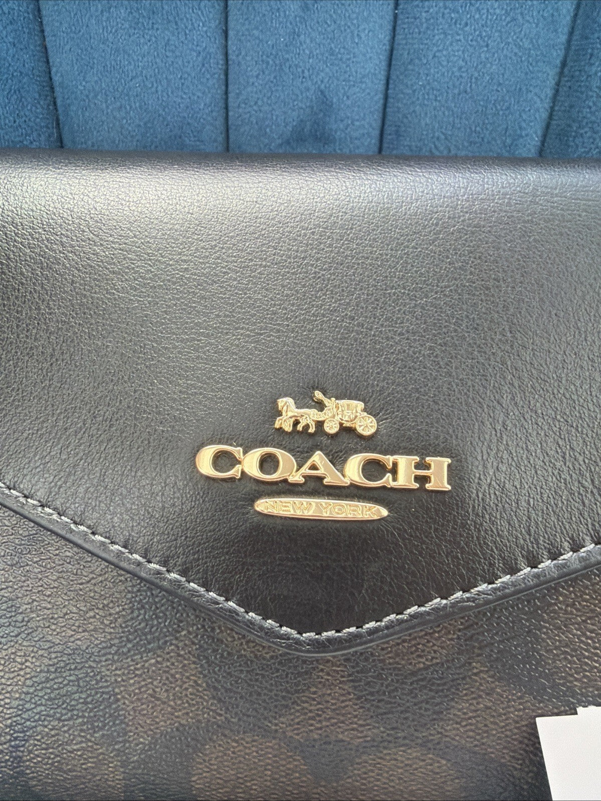 Coach Signature Envelope Clutch Crossbody Chain Strap Brown Black BNWT