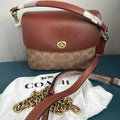 338 Coach Cassie 19 Signature Tan Leather Crossbody / Shoulder Bag New 3 Straps