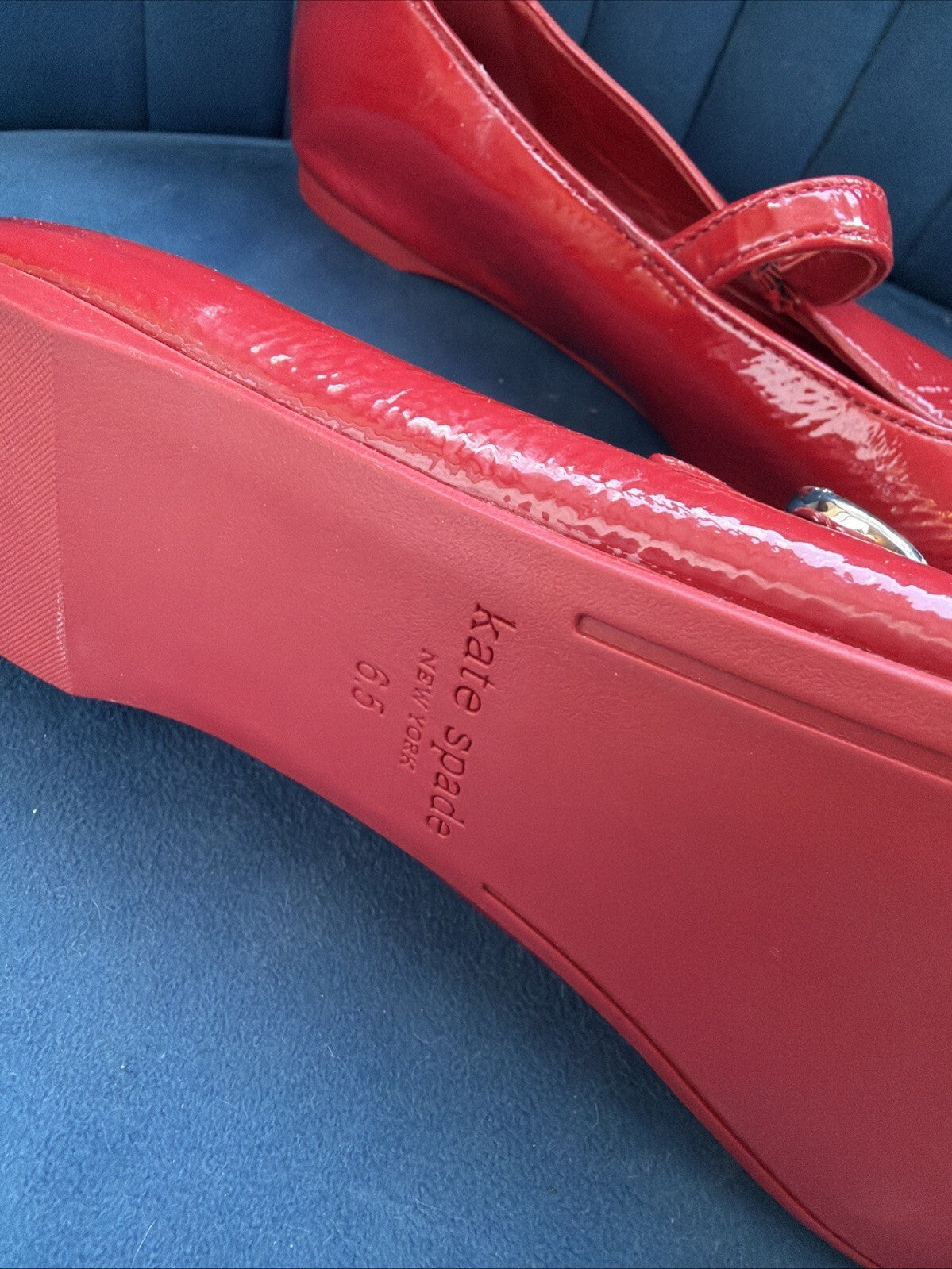 Kate Spade Patent Leather Halo Mary Jane Ballet Flats Red Uk 4 New