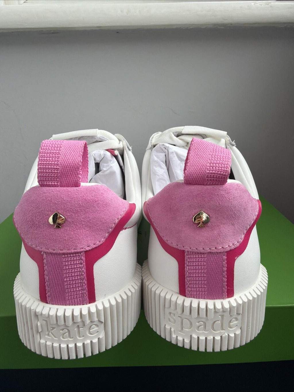 Kate Spade Signature Action Nappa Calf Leather White Pink Uk 6.5 Trainers BNIB