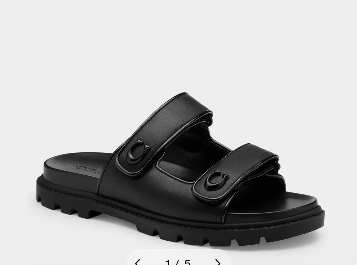 Coach Black Leather Sculpted C Double Band Sandal UK 5 EU37.5 £195 BNIB