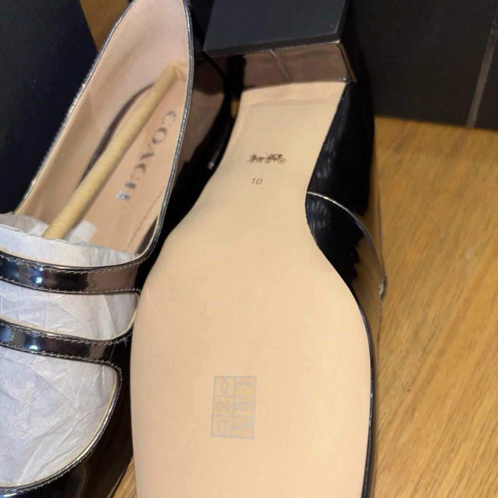Coach Angelina Patent Leather Mary Jane Shoes UK 8 Anthracite Metallic BNIB