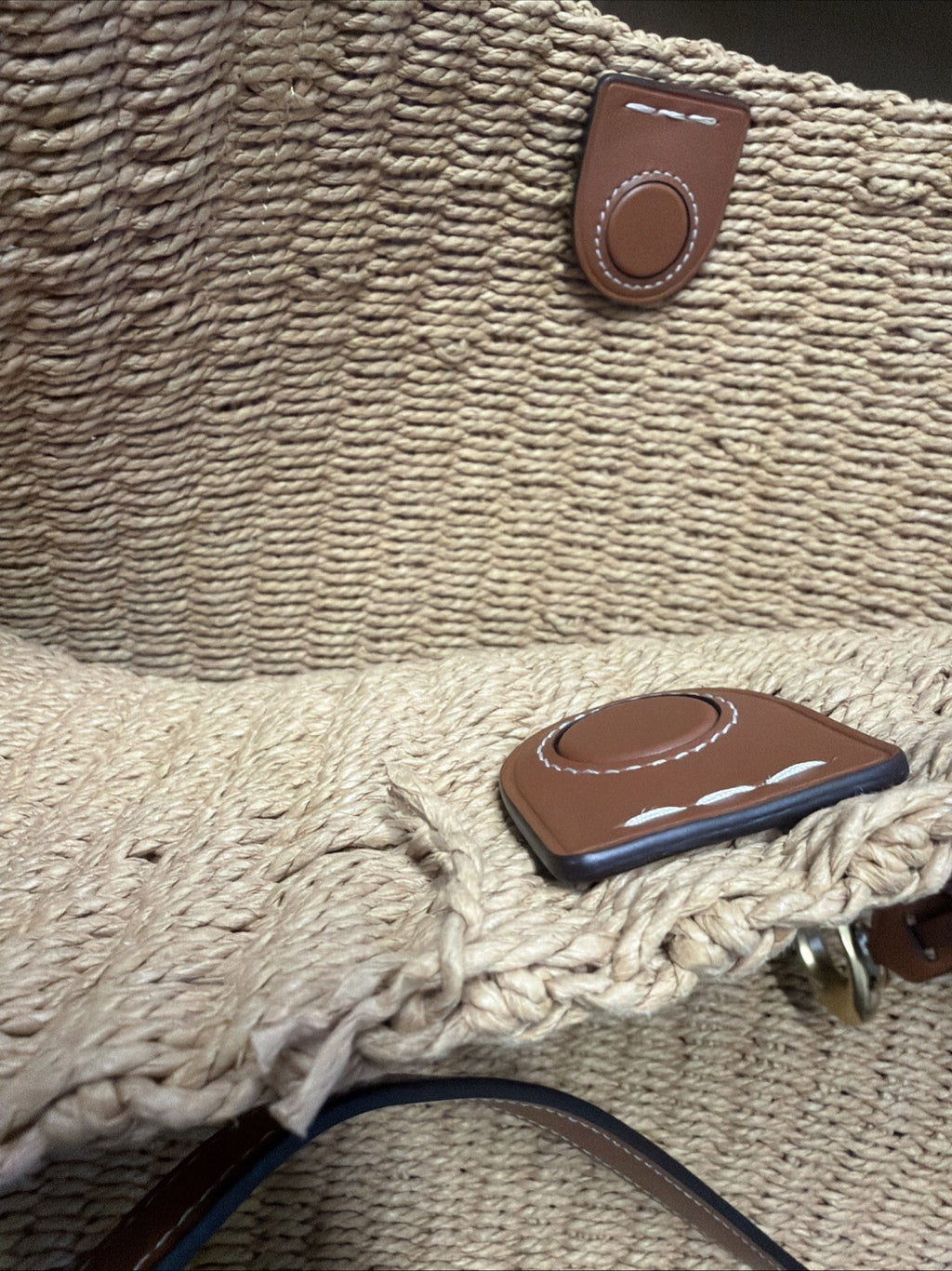 Coach Natural Straw Large Tote Tan Leather New