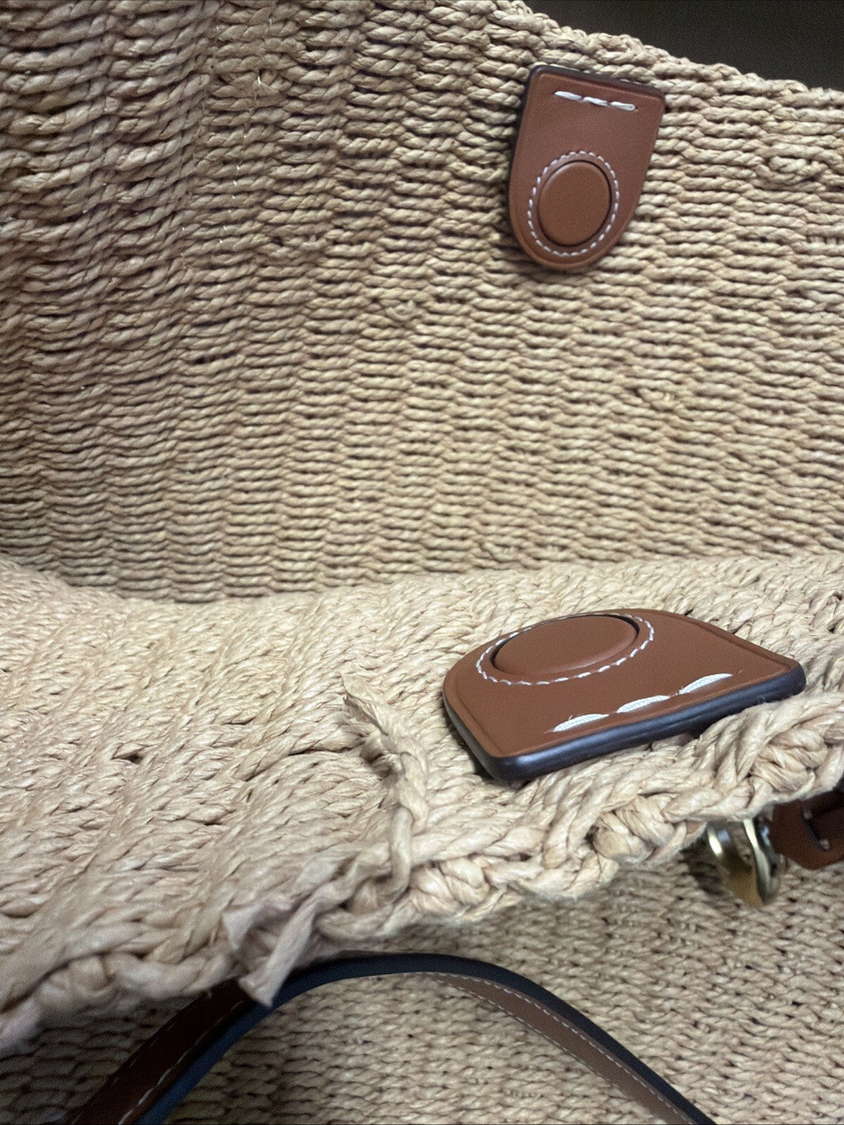 Coach Natural Straw Large Tote Tan Leather New