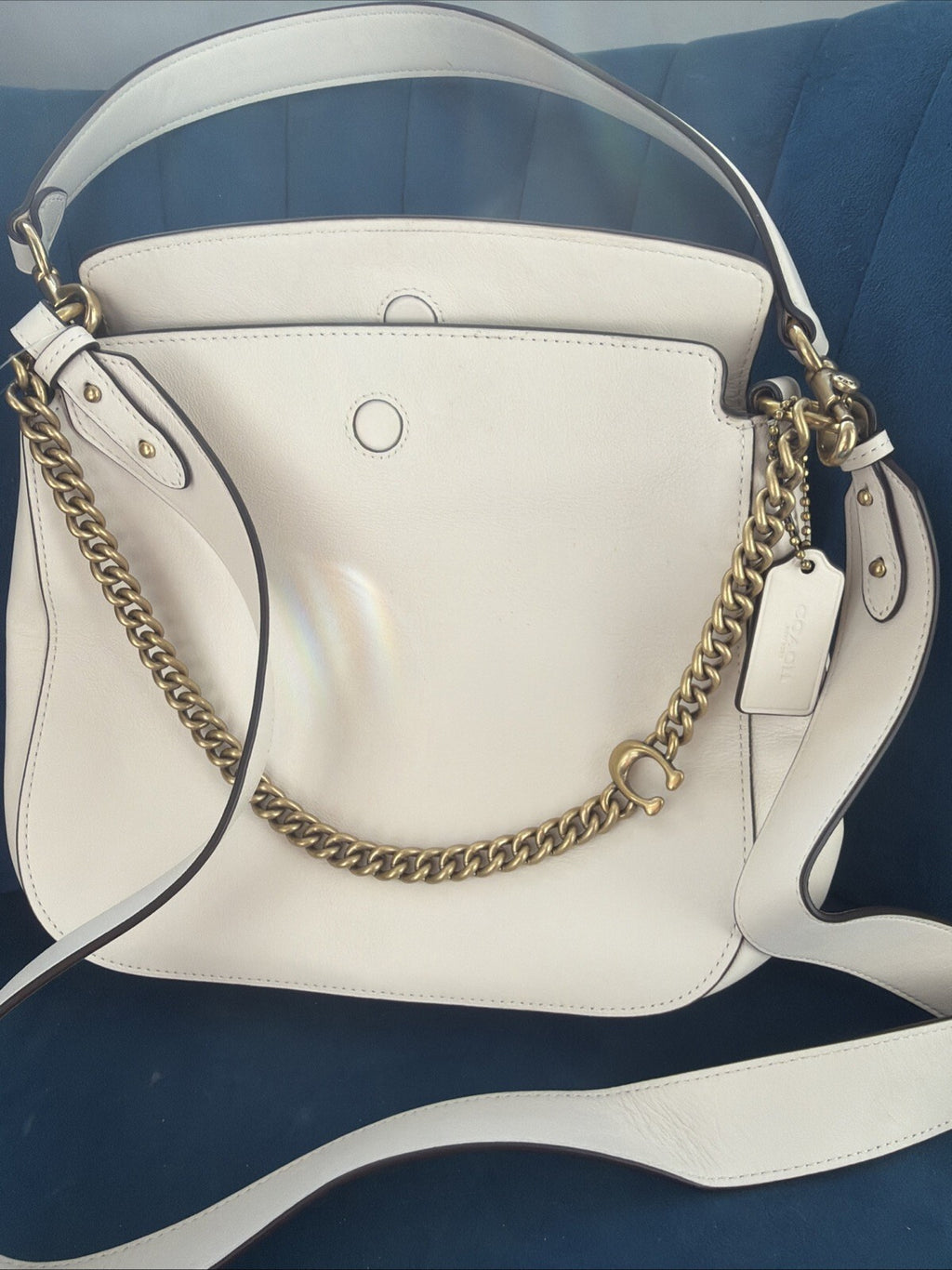 Coach Signature Chain Hobo Shoulder Leather Bag Chalk Ivory New 2 Straps