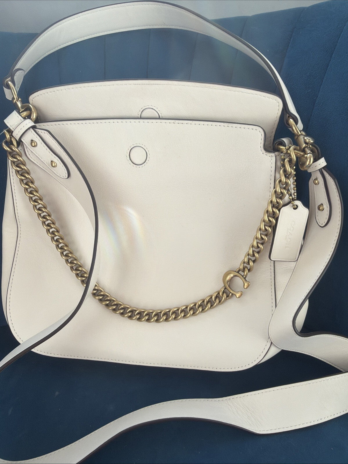Coach Signature Chain Hobo Shoulder Leather Bag Chalk Ivory New 2 Straps