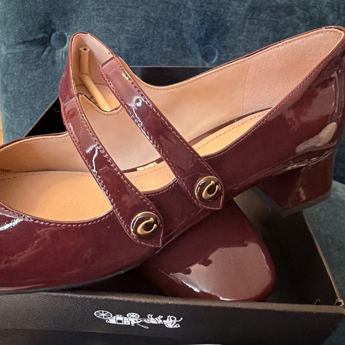 Coach Angelina Patent Leather Mary Jane Shoes UK 4.5 Merlot Burgundy BNIB