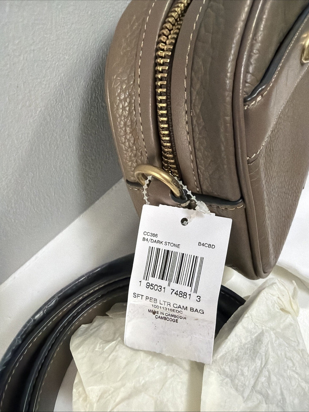 COACH Leather Camera Bag Shoulder Bag CC386 Dark Stone BNWT