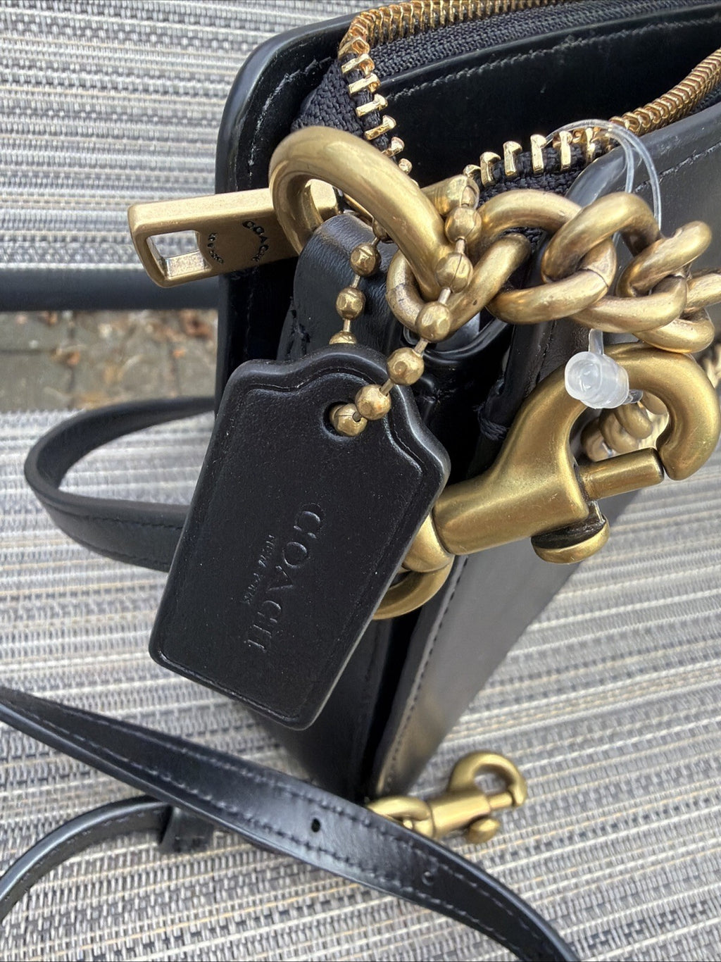 Coach Refined Calf Leather Chain Crossbody Bag  Black - Style No 78801 New