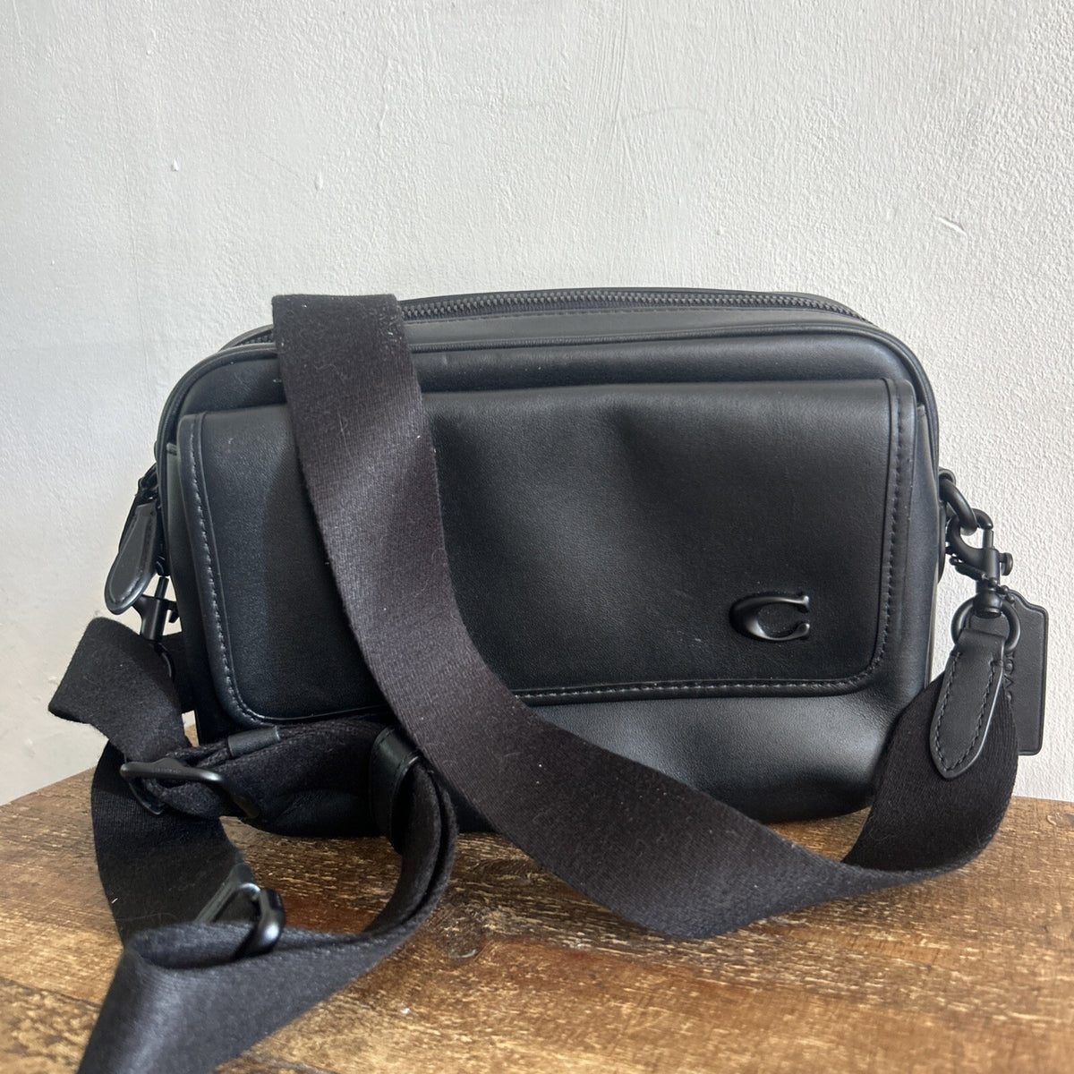 Coach Charter Flap Crossbody 24 In Black Leather BNWT 2 Straps