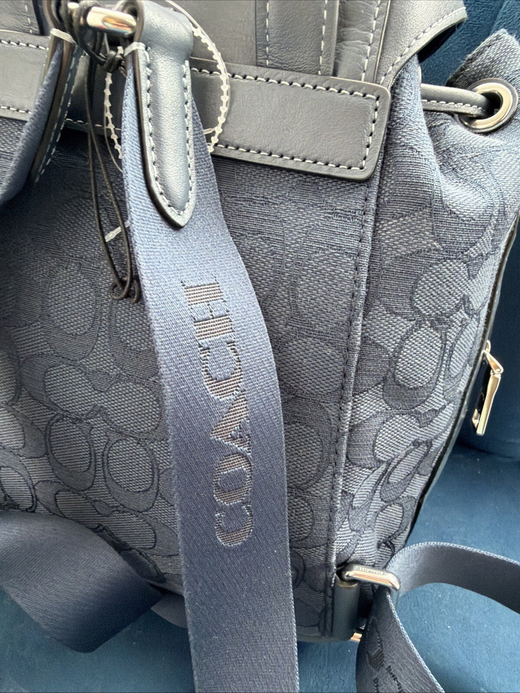 COACH Pace Backpack Rucksack Signature Jacquard Blue Denim Silver CT812 New