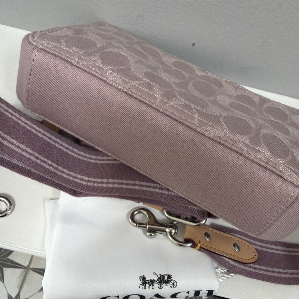 Coach Denim Kira Crossbody Bag Lavender Pink Signature C Wristlet BN