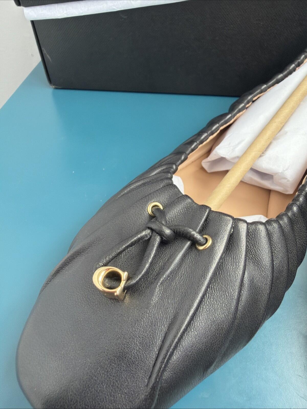 Coach Eleanor Leather Ballet Flat Shoes C6755 Black Uk 4.5 BNIB