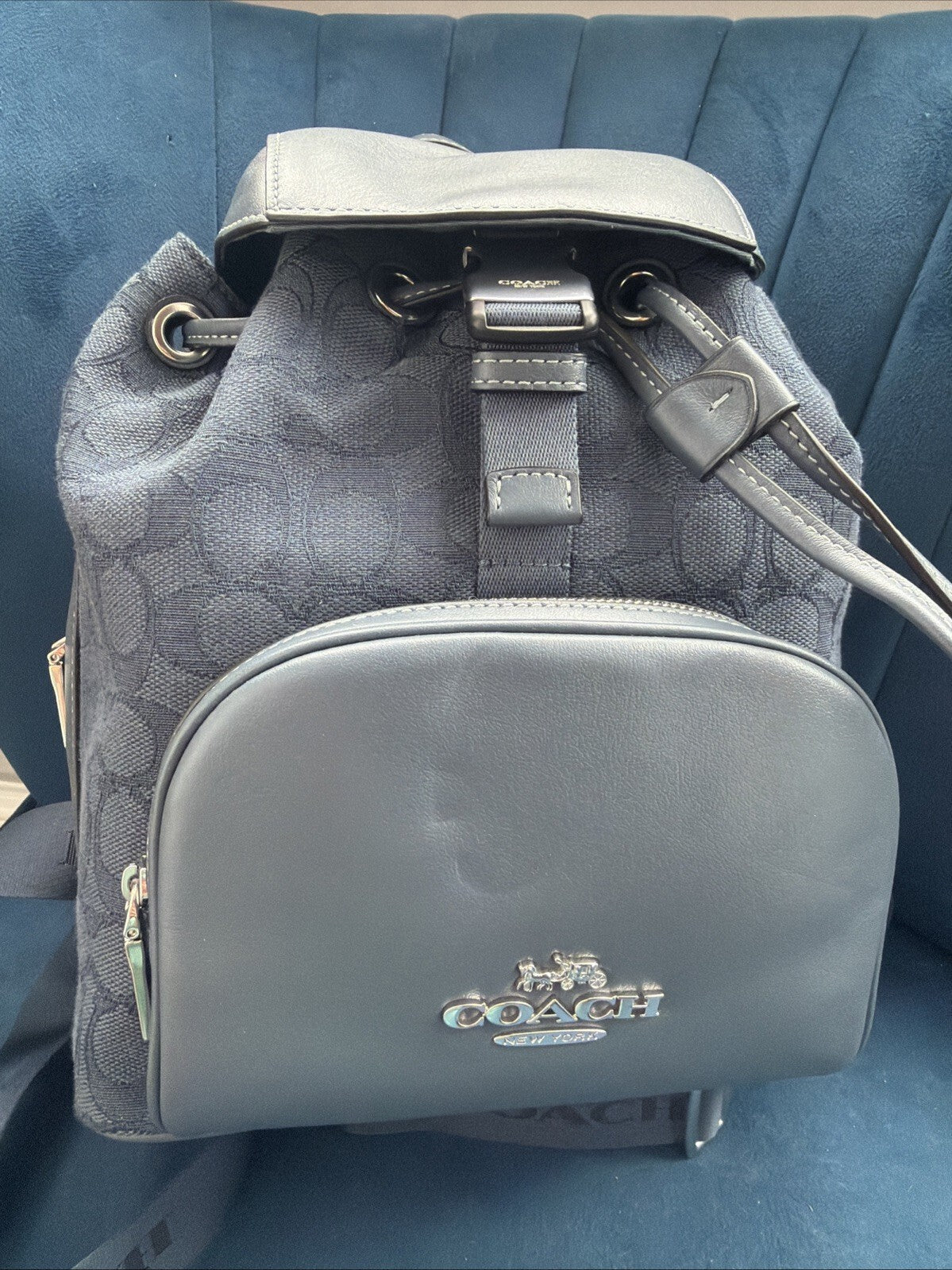 COACH Pace Backpack Rucksack Signature Jacquard Blue Denim Silver CT812 New