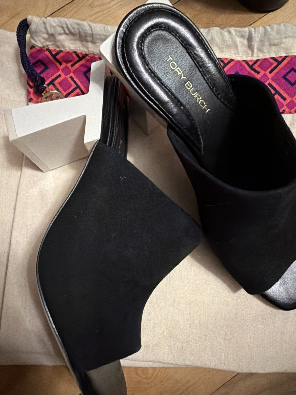 TORY BURCH Black Suede T Block Slip-On Mule Uk 3.5 $368 With Dust Bag New