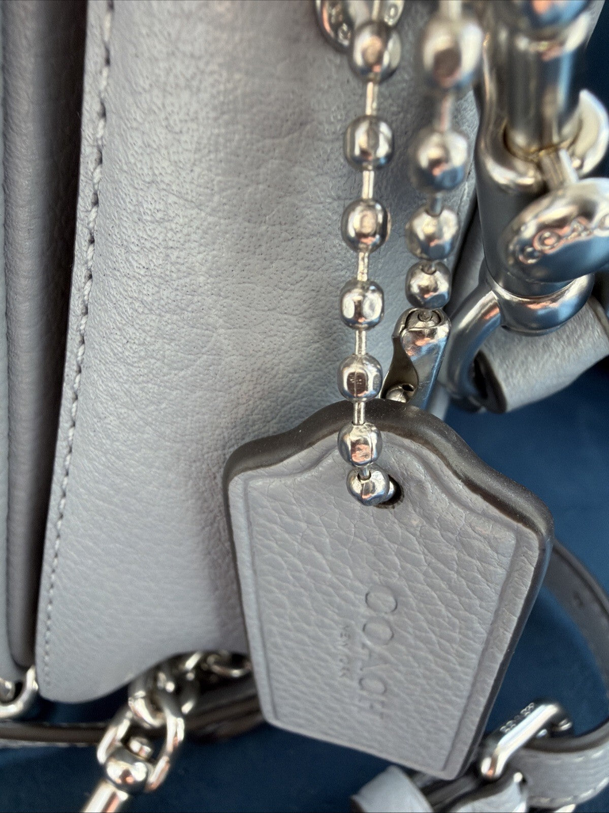 Coach Cassie 19 Pebbled Leather Shoulder Bag Grey Blue Silver 3 Straps BNWT