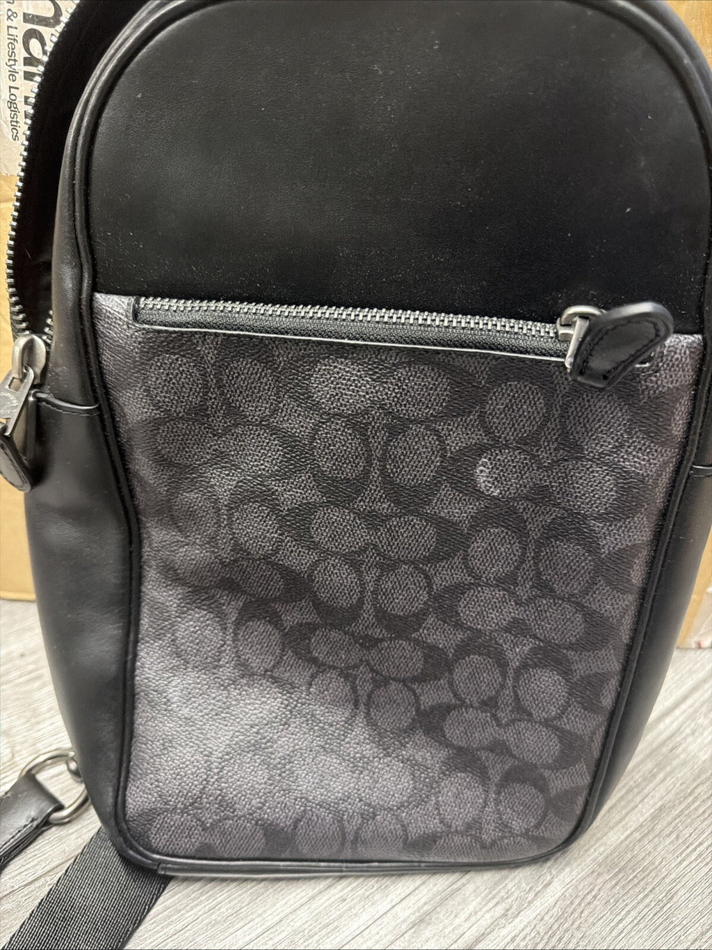 Coach Calf Leather Vertical Sling Style Back Pack Bag Black Signature BNWT